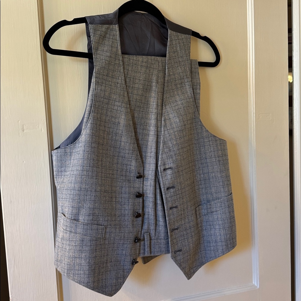 Vintage JC Penny Gray Plaid Button-Up Vest and pants
